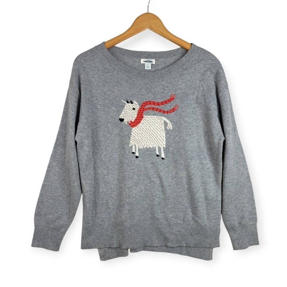 Sundance Womens Billy Goat Sweater Size Small Gray Embroidered Wool Blend